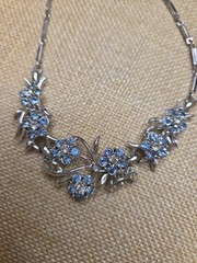 Vintage Coro silver blue rhinestone necklace And Matching Bracelet