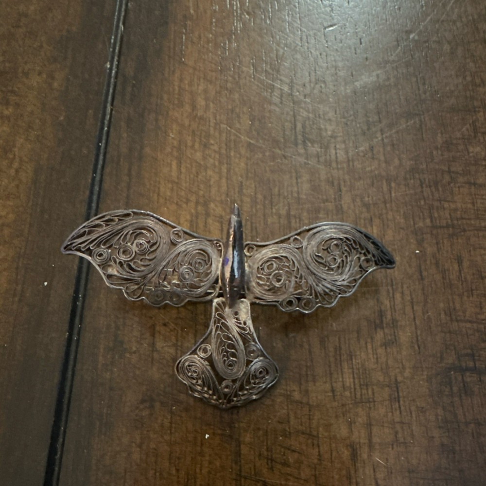 Vintage 925 Silver Filigree Bird Brooch Handmade Animal Jewelry