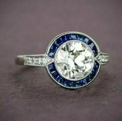 2Ct Round Cut Lab-Created Diamond Sapphire Retro Halo 925 Silver Engagement Ring