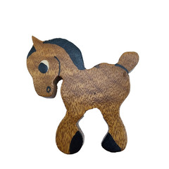 Vintage Horse Brooch Handmade Wooden Western Folk Art Pony Equestrian Zodiac