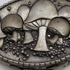 Vtg JJ Jonette Pewter Mushroom Trinket Box Brooch Pin Matching Earrings Signed