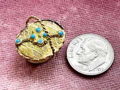 Antique Victorian Gold Filled BASKET with Stones Charm Watch Fob Pendant
