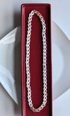 Vintage Handmade MOP Pearlized WHITE Button Double Sided RED BLUE Bead NECKLACE