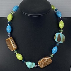 Bohemian Necklace Chunky Multi Color Acrylic Glass Beads Station Designer 19″