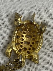Vintage Sea Turtle Pendant Necklace Gold Tone Bar Link Chain Beach Ocean