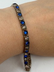 Vintage Bracelet Edwardian Blue Tennis Sterling Silver 7 Inches 1915 PJ