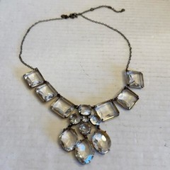 J Crew Bib Statement Necklace Clear Glass Prong Rhinestones Square Oval Round