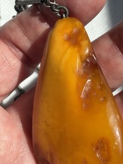 Vintage Large Egg Yolk Baltic Amber Pendant Necklace Sterling Silver Chain
