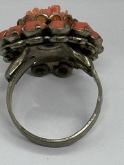 Vintage Orange Carved Resin Flower Ring Size 8 With Surrounding Stones
