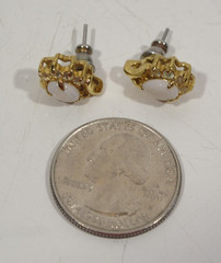 VTG Milk Color Opal~Rhinestone Stud Earrings Gold Tone~3.1 g~October Birthstone