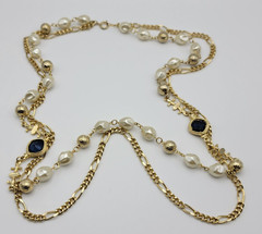 Vintage Signed KOREA Gold Tone White Baroque Faux Pearl Necklace 29 In 2-Strand