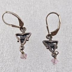 Vintage 925 Sterling Silver Celtic Knot Dangle Earrings Aurora Borealis Crystal