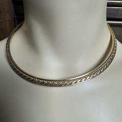 Vintage Open Collar Choker Necklace 15 Inch Etched Braided Design Gold Plated