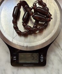 Vintage Cherry Amber Color Phenolic Resin Barrel Bead Necklace 20” 53g