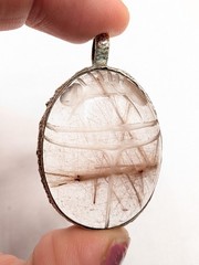 Sterling Silver Rutilated Quartz Carved Scarab Beetle Egyptian Revival Pendant
