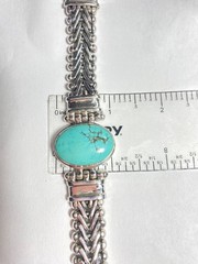 Vintage Heavy Exex Claudia Agudelo Sterling Woven Turquoise Bracelet 6.25″-6.5″