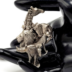 Fable Safari Africa Animal 3D Sculpted Pewter Silver Tone Collage Vtg Brooch Pin