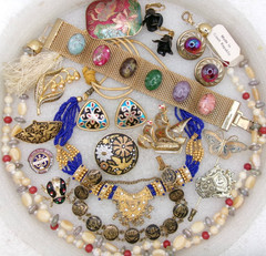 Mixed Lot~Antique & Older Vintage Jewelry~DAMASCENE~CLOISONNE~CZECH~1 925 PIN