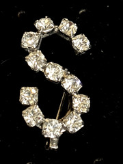 Vintage Rhinestone Letter [S] Silver Tone Pin Brooch 1.25in