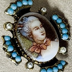 Vintage Brooch, Miniature Victorian Portrait Cameo Turquoise Bead Brooch Pin A66