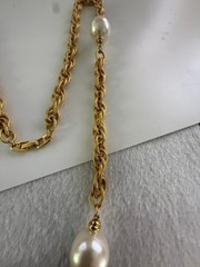Vintage Napier Gold Tone Faux Pearl Station Chain Necklace 36″