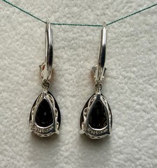Sterling Silver 925 Fire Opal & Smoky Quartz Pear Cut Dangle Leverback Earrings