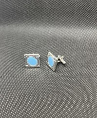 VTG Palest Oval Sky Blue Stones And Set in Square Silver Tone Cufflinks
