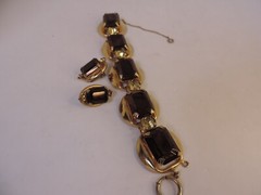 Bracelet Earrings Set 5 Link Brown Green Large Rhinestones Open Backs MCM Trendy