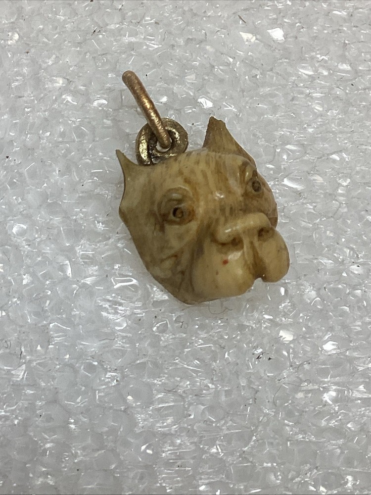 Victorian Era Dog Pendant, Carved Pit Bull Charm