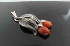 Beautiful Antique Genuine Coral Cherries 835 Silver Designer TEKA Signed Pendant