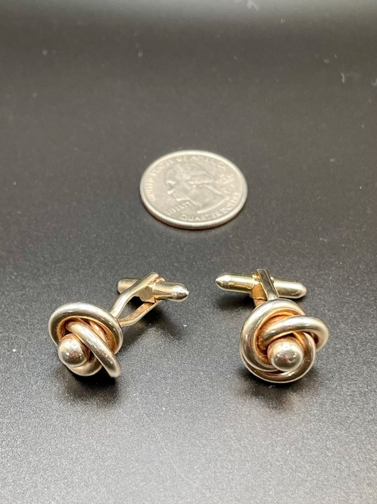 Vintage Two Tone Love Knot Cufflinks Split Fork Toggle Geometric