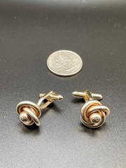 Vintage Two Tone Love Knot Cufflinks Split Fork Toggle Geometric
