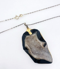 Vintage 925 Sterling Silver Vermeil Druzy Agate Pendant Necklace 28 in