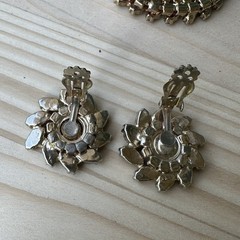 VTG 1950s Wreath Brooch Pin 2.375 Inch Earrings Pink Smoky Navettes Gold Plated