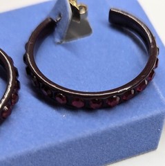 Vintage Avon Round Faceted Stone Hoops Ruby Red & Brown Pierced Stud Earrings