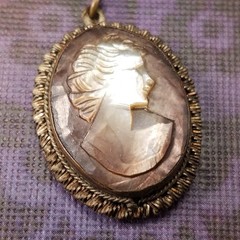 Antique Vintage Cameo Pendant Carved Black Shell Estate Collectible Charm