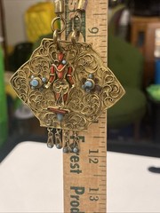 Vintage Nepal/Tibetan Brass Metal Coral Turquoise Stones Buddha Necklace ￼