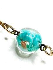 Murano Sommerso Lampwork Art Glass Gold Ocean Aqua Beaded Station Necklace VTG