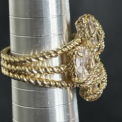 Vintage Gold Tone Rope Cocktail Statement, Ring Clear Glass Stones Size 7.5