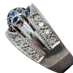 Vintage Silver Tone Blue Rhinestone Wide Spinner Band Ring Size 8