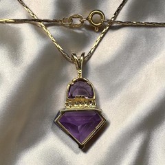 VINTAGE 14K Gold Natural Amethyst & Diamond Necklace -17″ Contemporary -4.4g