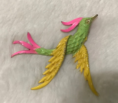 Vintage Metal Whimsical Colorful Bird (Roadrunner ?) Brooch Gold Tone