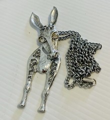 Vintage Juliana DeLizza Elster Unmarked Silver Tone Swinging Donkey Necklace D&E