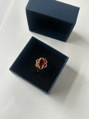Vintage Red Cubic Zirconia Ring Gold Plated Womens Size 7.5
