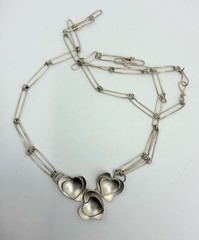 Artisan Crafted SS 925 Triple Heart & Unique Paper Clip Link 24” Chain Necklace