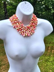 Vintage Hot Pinks Polished Shells Necklace Japan Hook Clasp Multi Strand Japan