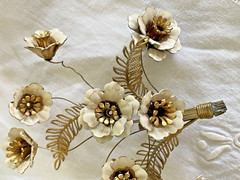 Large Vintage Gold & White Flower Brooch Pin – Perfect to Add to a Bouquet
