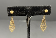 Vintage 14K Gold Filigree Dangle Earrings Pierced Lightweight Estate