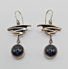 Signed Jeff Dawald Studio Art Sterling Silver Onyx Dangle Earrings Faribault MN