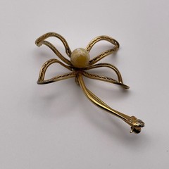 Vintage Flower Pin, 12K Gold-Filled, with Opal Stone, 2-1/2 inches, secure clasp